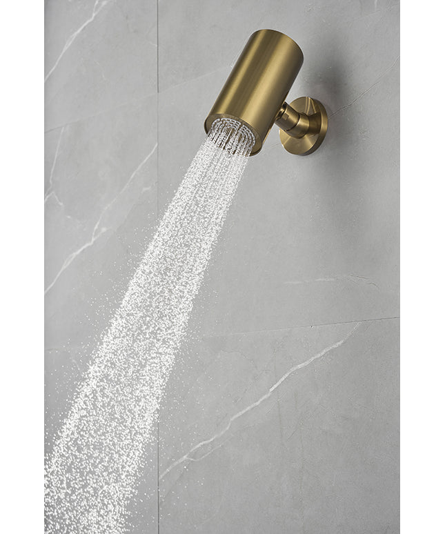 Wiesbaden UniMatch Beam hoofddouche geborsteld messing - detailfoto muurbevestiging | Schwertz & Co