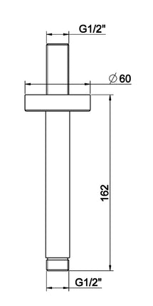 Wiesbaden UniMatch douchearm met plafondbevestiging 15 cm gunmetal - technische tekening | Schwertz & Co
