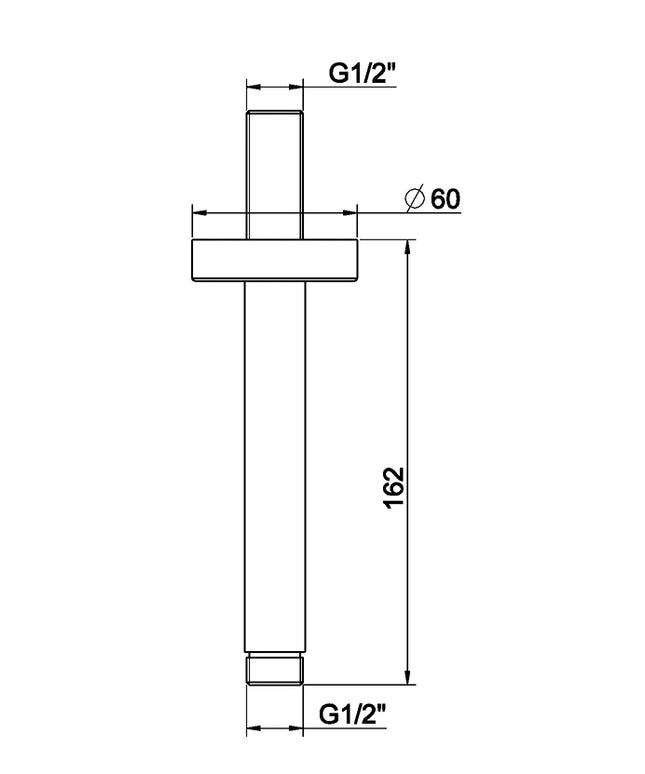 Wiesbaden UniMatch douchearm met plafondbevestiging 15 cm gunmetal - technische tekening | Schwertz & Co