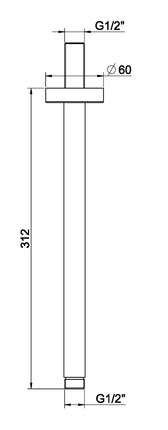Wiesbaden UniMatch douchearm plafondbevestiging 30 cm gunmetal - technische tekening | Schwertz & Co