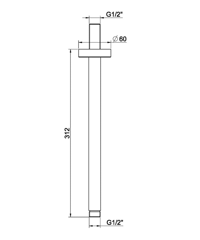 Wiesbaden UniMatch douchearm plafondbevestiging 30 cm gunmetal - technische tekening | Schwertz & Co