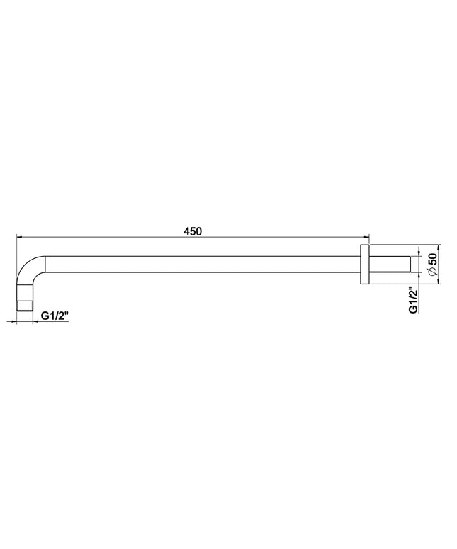 Wiesbaden UniMatch gebogen douchearm muurbevestiging 45 cm gunmetal - technische tekening | Schwertz & Co