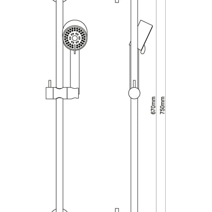 Wiesbaden UniMatch Cadans glijstangset handdouche gunmetal - technische tekening | Schwertz & Co