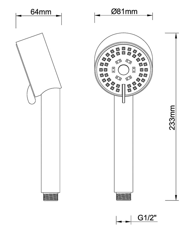 Wiesbaden UniMatch Cadans handdouche gunmetal - technische tekening | Schwertz & Co