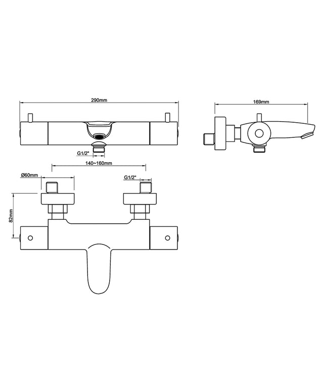 Wiesbaden Caral thermostatische badmengkraan gunmetal - technische tekening | Schwertz & Co