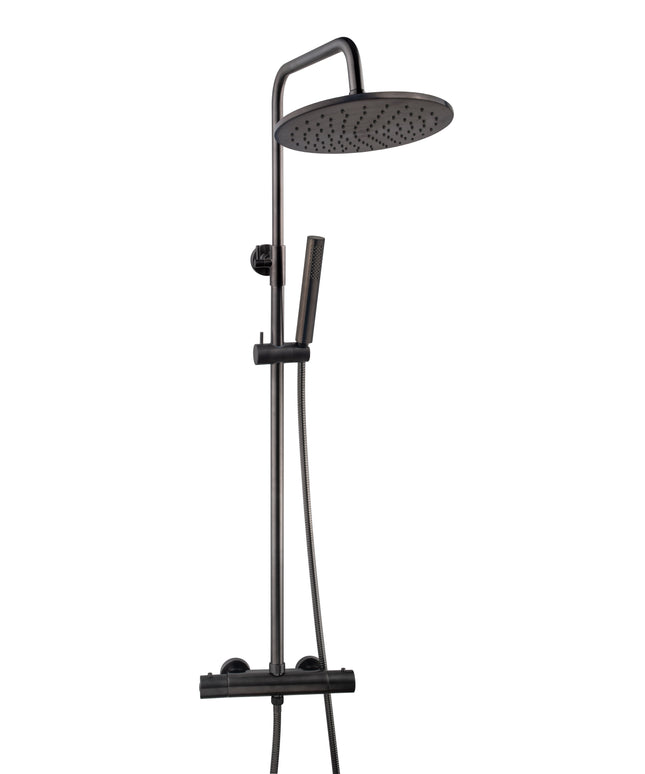 Wiesbaden Caral thermostatische regendoucheset opbouw gunmetal | Schwertz & Co