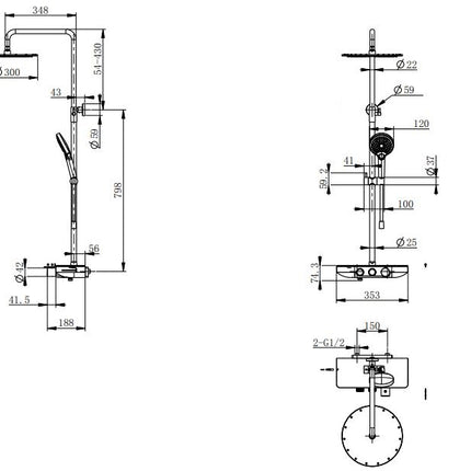 Xellanz Nuovo regendoucheset chroom - technische tekening | Schwertz & Co