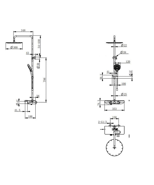 Xellanz Nuovo regendoucheset chroom - technische tekening | Schwertz & Co