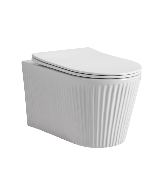 Aloni Muffly hangtoilet / ophang WC met ribbel – tornado flush – randloos – met zitting – glanzend wit