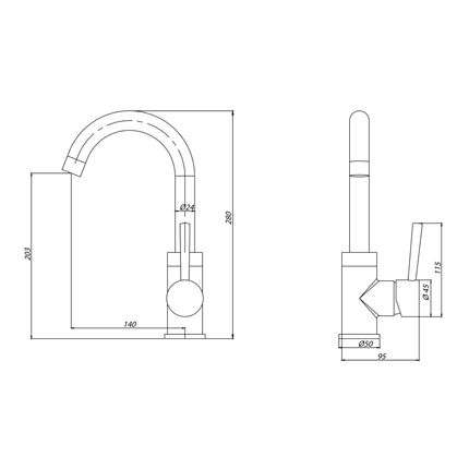 ALONI Ensy wastafelkraan met draaibare uitloop – gunmetal grijs (PVD)