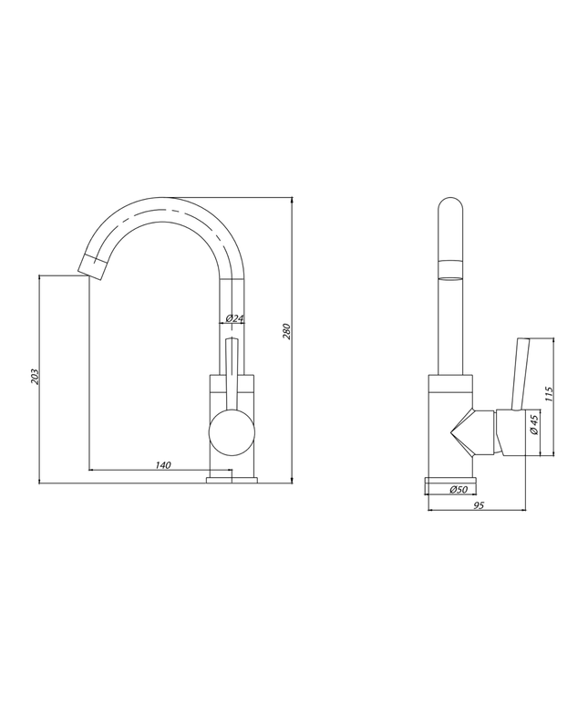 ALONI Ensy wastafelkraan met draaibare uitloop – gunmetal grijs (PVD)
