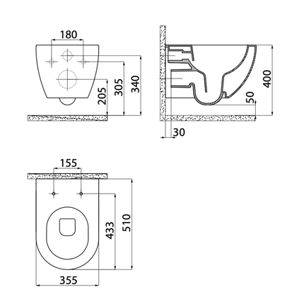 Creavit Rimoff hangtoilet / ophang WC met RVS sproeier (bidet) – verborgen bevestiging – glanzend wit