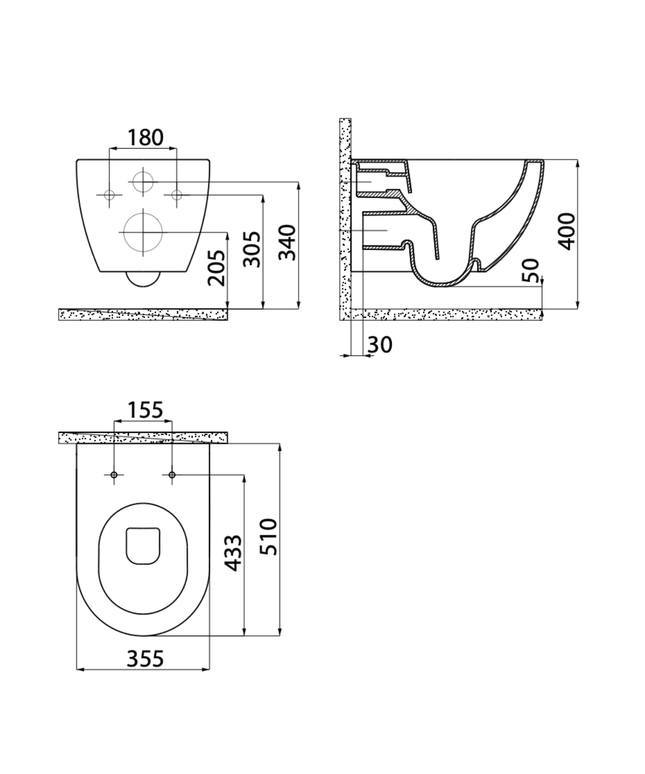 Creavit Rimoff hangtoilet / ophang WC met RVS sproeier (bidet) – verborgen bevestiging – glanzend wit