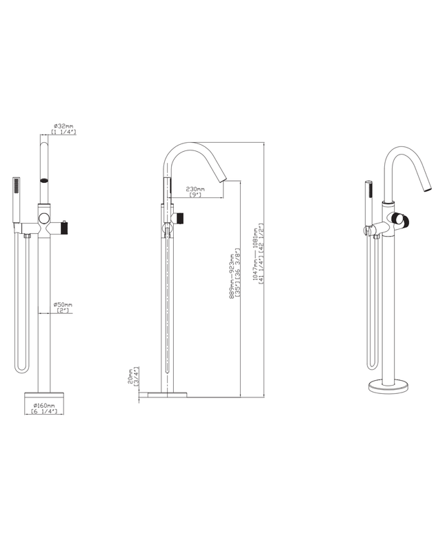 ALONI Stria badmengkraan – vrijstaand – thermostatisch – gunmetal