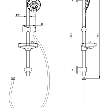Riko glijstangset compleet chroom - technische tekening | Schwertz & Co