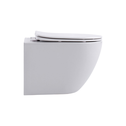 Aloni Pro hangtoilet / ophang WC – tornado flush – randloos – met zitting – compact 49 cm – glanzend wit