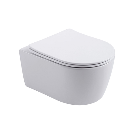 Aloni Pro hangtoilet / ophang WC – randloos – met zitting – compact 49 cm – glanzend wit