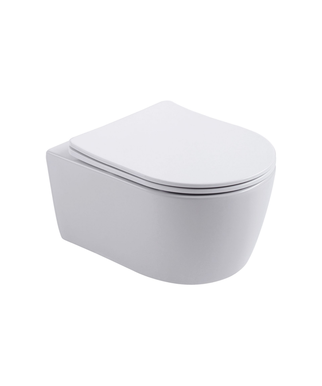 Aloni Pro hangtoilet / ophang WC – randloos – met zitting – compact 49 cm – glanzend wit