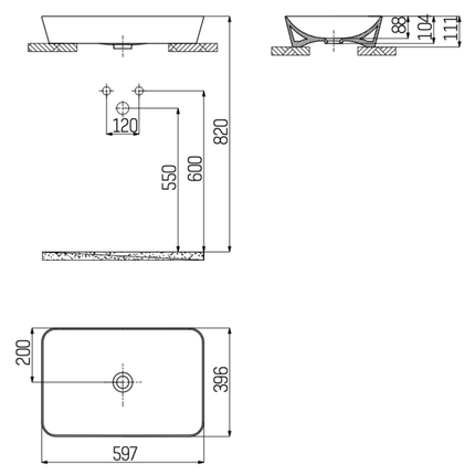 Creavit Ultra Keramische Opbouw Wastafel – 60x40 cm – Mat Antraciet