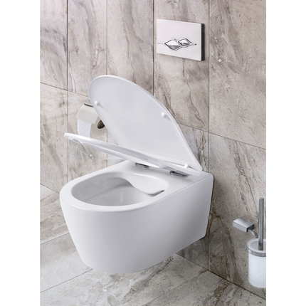 Aloni Pro hangtoilet / ophang WC – randloos – met zitting – compact 49 cm – glanzend wit