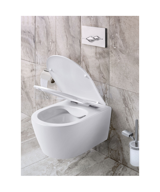 Aloni Pro hangtoilet / ophang WC – randloos – met zitting – compact 49 cm – glanzend wit
