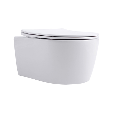 Aloni Pro hangtoilet / ophang WC – randloos – met zitting – compact 49 cm – glanzend wit