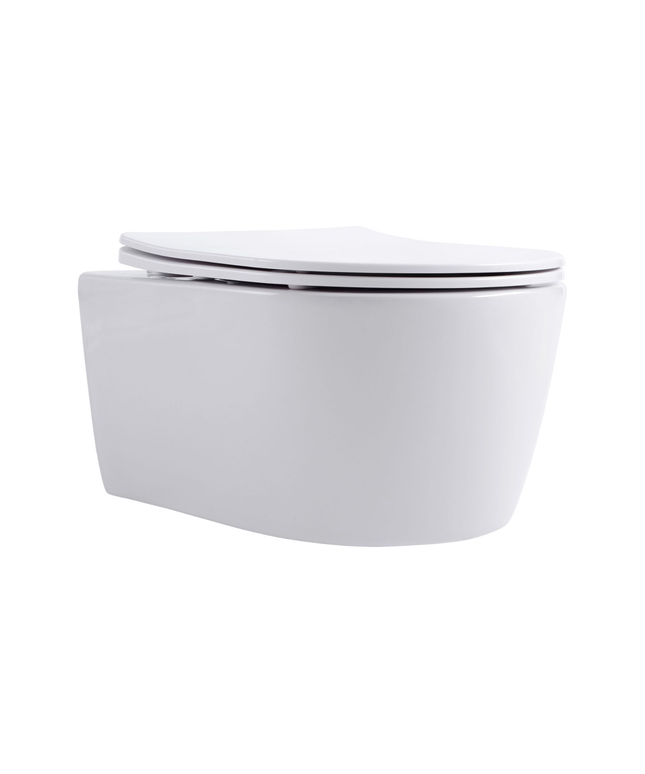 Aloni Pro hangtoilet / ophang WC – randloos – met zitting – compact 49 cm – glanzend wit