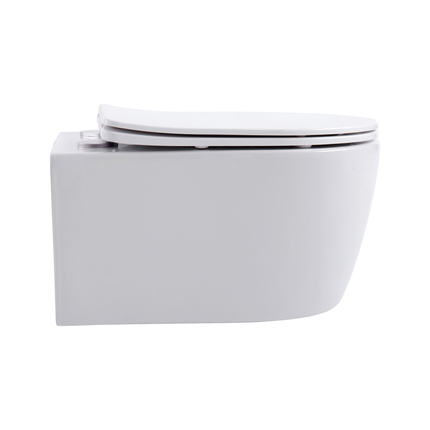 Aloni Pro hangtoilet / ophang WC – randloos – met zitting – compact 49 cm – glanzend wit