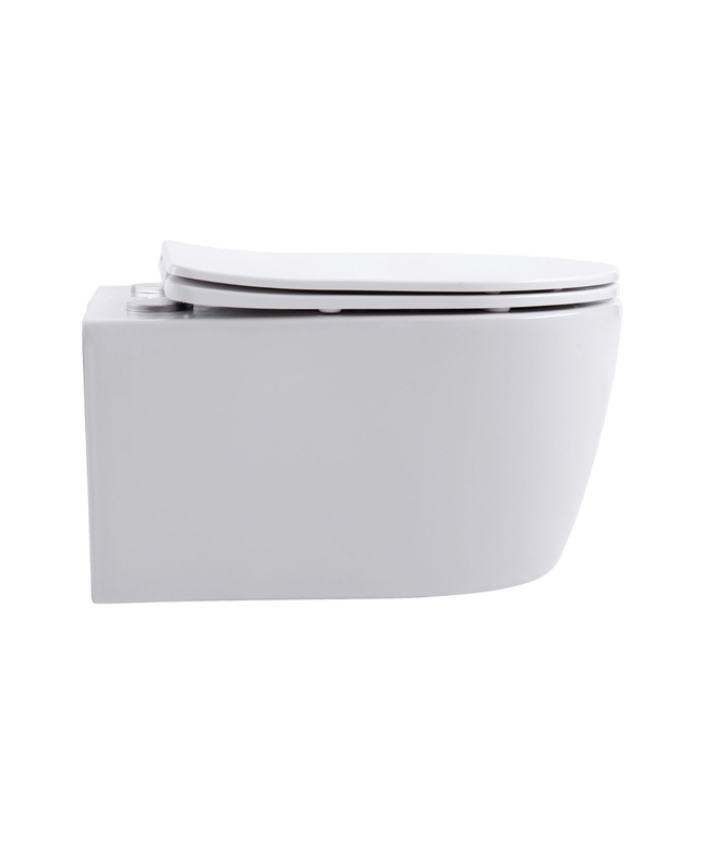 Aloni Pro hangtoilet / ophang WC – randloos – met zitting – compact 49 cm – glanzend wit