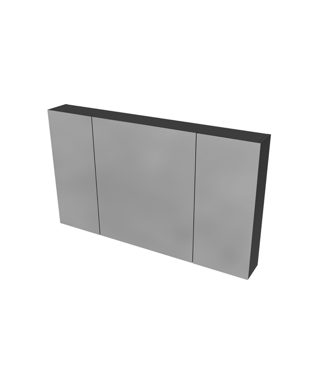 HAYAT spiegelkast – 3 asymmetrische enkelzijdige spiegeldeuren – 120x70x15 cm – Mat zwart