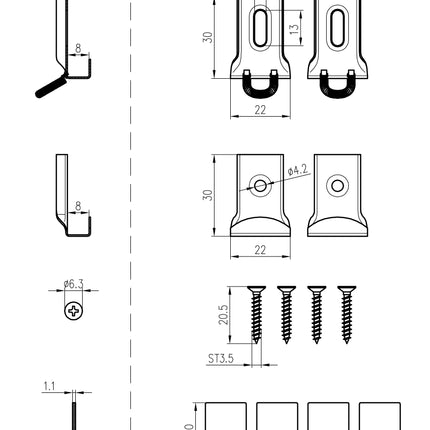 Riko spiegelklemmen set 4 stuks chroom - technische tekening | Schwertz & Co