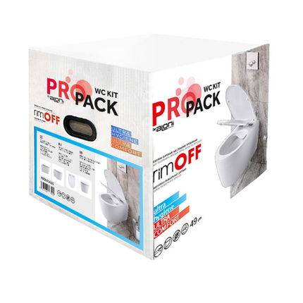 Aloni Pro hangtoilet / ophang WC – randloos – met zitting – compact 49 cm – glanzend wit