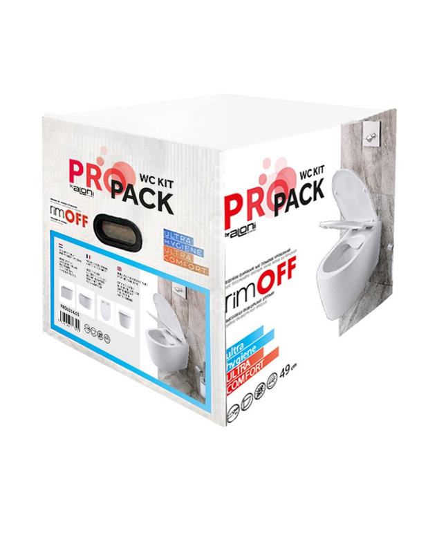 Aloni Pro hangtoilet / ophang WC – randloos – met zitting – compact 49 cm – glanzend wit