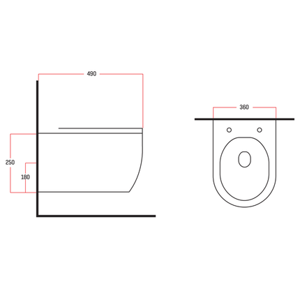 Aloni Pro hangtoilet / ophang WC – randloos – met zitting – compact 49 cm – glanzend wit