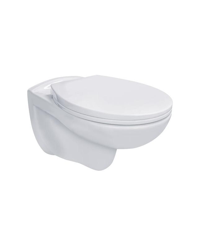 Aloni Pro hangtoilet / ophang WC – randloos – met zitting – thermoplast (PP) – glanzend wit