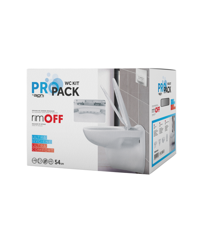 Aloni Pro hangtoilet / ophang WC – randloos – met zitting – thermoplast (PP) – glanzend wit