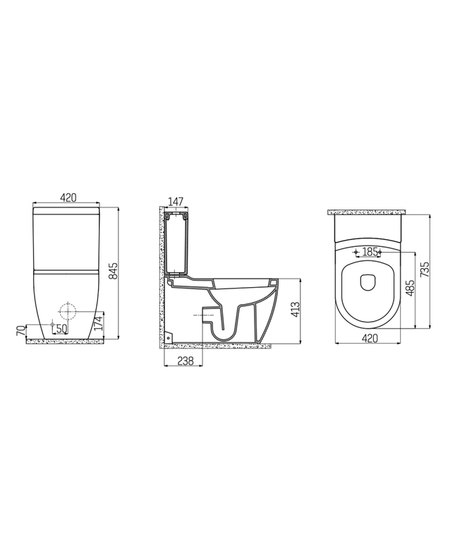 Creavit Grande XXL staand toilet / vloertoilet met sproeier (bidet) – muur/onder-uitgang – wit