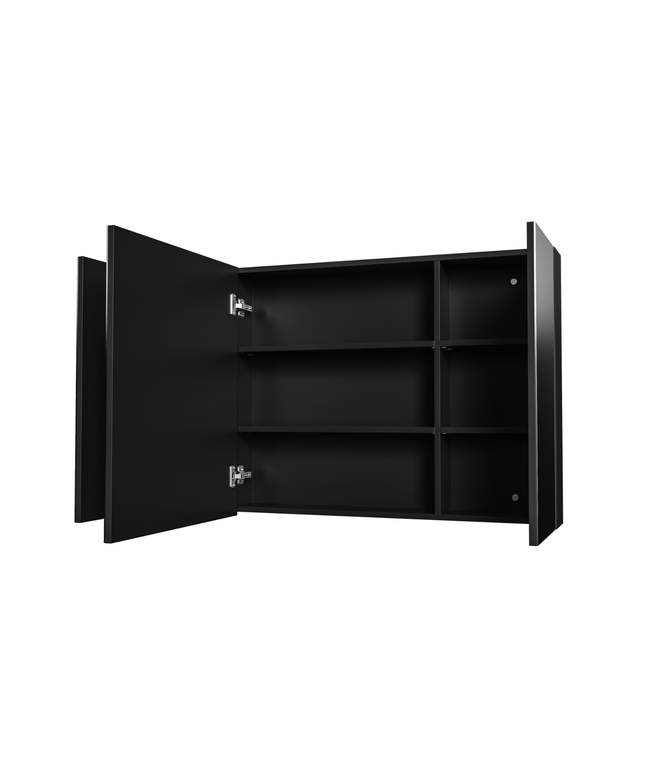 HAYAT spiegelkast – 3 asymmetrische enkelzijdige spiegeldeuren – 120x70x15 cm – Mat zwart