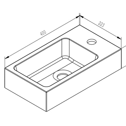 Xellanz Ribbella fontein omkeerbaar 40 x 22 cm mat zwart - technische tekening | Schwertz & Co