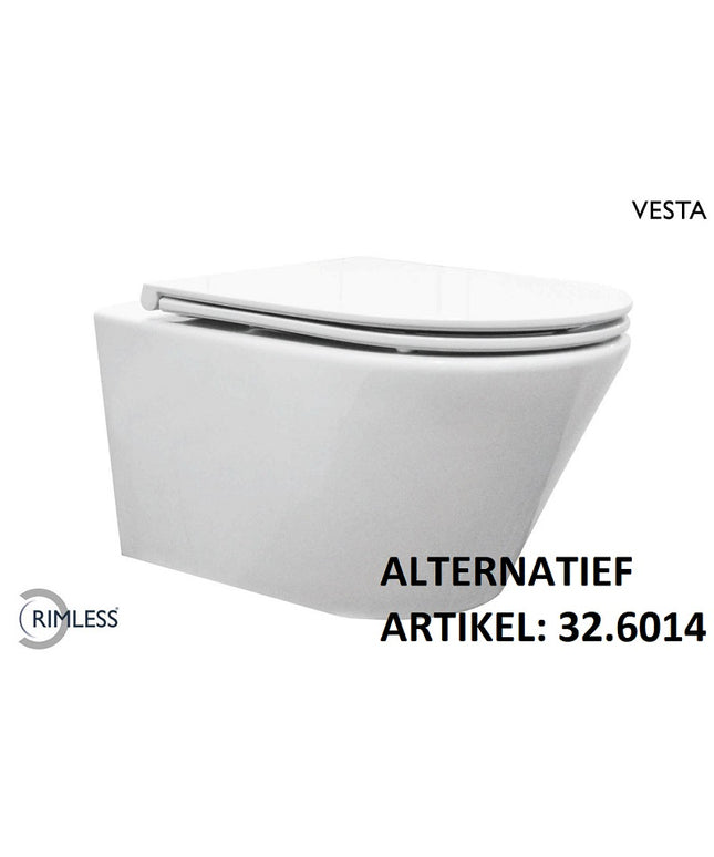 Wiesbaden Vesta wandcloset rimless met Flatline toiletzitting 52 cm glans wit | Schwertz & Co