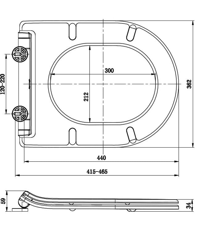 Wiesbaden Vesta Tornado wandcloset met Flatline zitting glans wit - technische tekening zitting | Schwertz & Co