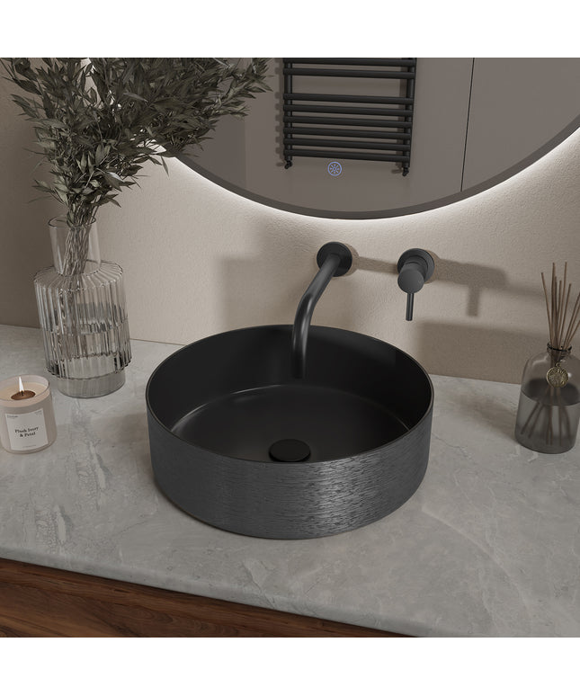 Wiesbaden Mondri waskom rond mat zwart met gunmetal - detailfoto | Schwertz & Co
