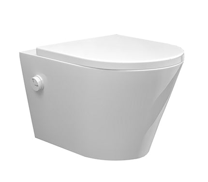 Wiesbaden Vesta wandcloset rimless met bidetkraan en Shade slim zitting glans wit | Schwertz & Co