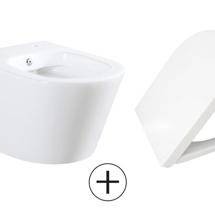 Wiesbaden Vesta wandcloset bidetkraan met toiletzitting glans wit - detailfoto | Schwertz & Co