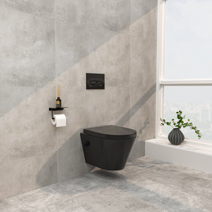 Wiesbaden Vesta wandcloset rimless bidetkraan warm-koud mat zwart - Vesta toiletzitting | Schwertz & Co