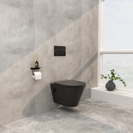 Wiesbaden Vesta wandcloset rimless bidetkraan warm-koud mat zwart - Shade slim toiletzitting | Schwertz & Co