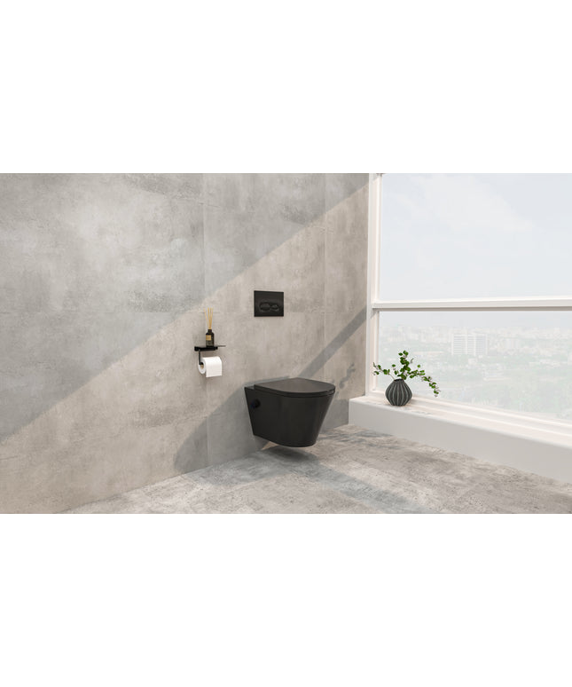 Wiesbaden Vesta wandcloset rimless bidetkraan warm-koud mat zwart - Shade slim toiletzitting | Schwertz & Co