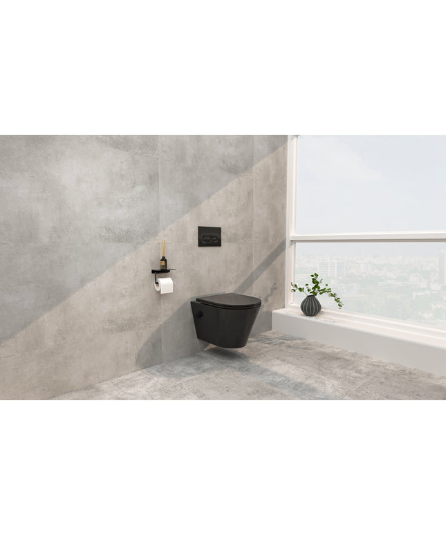 Wiesbaden Vesta rimless wandcloset mat zwart met bidetkraan - detailfoto | Schwertz & Co
