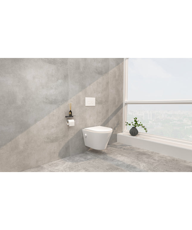 Wiesbaden Vesta wandcloset rimless met bidetkraan mat wit - Flatline toiletzitting | Schwertz & Co
