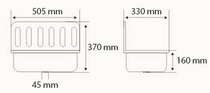 Xellanz uitstortgootsteen plaatstaal glans zwart - technische tekening | Schwertz & Co
